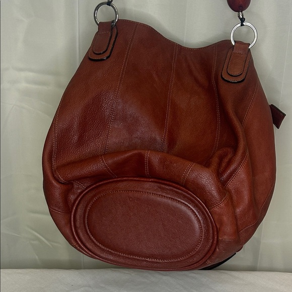 Chic Brown Leather Shoulder Bag with Beaded Handles‎ - Picture 14 of 14